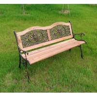 plastic back  cast iron wood garden bench